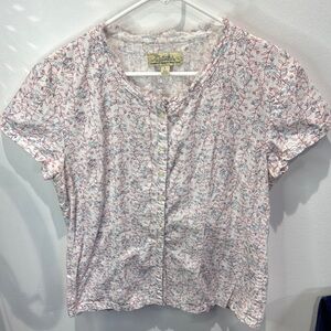 Cabela's Short Sleeve White‎ Floral Button-Up Women's Top Large